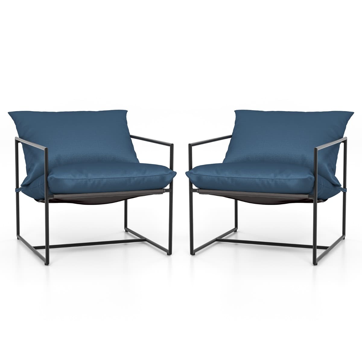 CostwayLot de 2 Chaise de Jardin en Textilène Patins Antidérapants 4 Coussins Cadre en Métal Charge 150KG Intérieur Extérieur Bleu