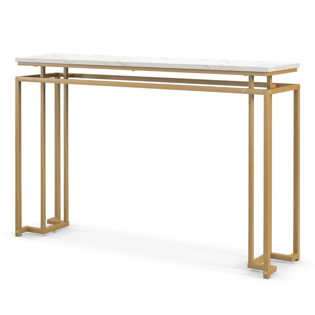 CostwayTable Console Console Entrée Effect Marbre Design Géométrique Moderne Cadre en Métal Doré pour Entrée Couloir Salon 120 X 30 X 805 CM Blanc