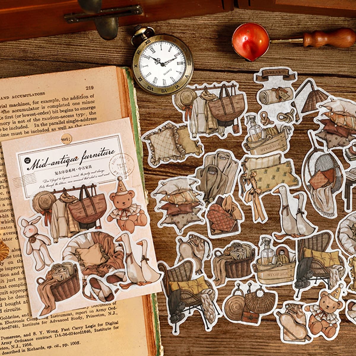 40 pièces Esthétique Vintage Autocollants , Mignon Rétro Journalisation Scrapbooking Autocollants Paquet Pour Adulte Femme Adolescent , 20 Dessins