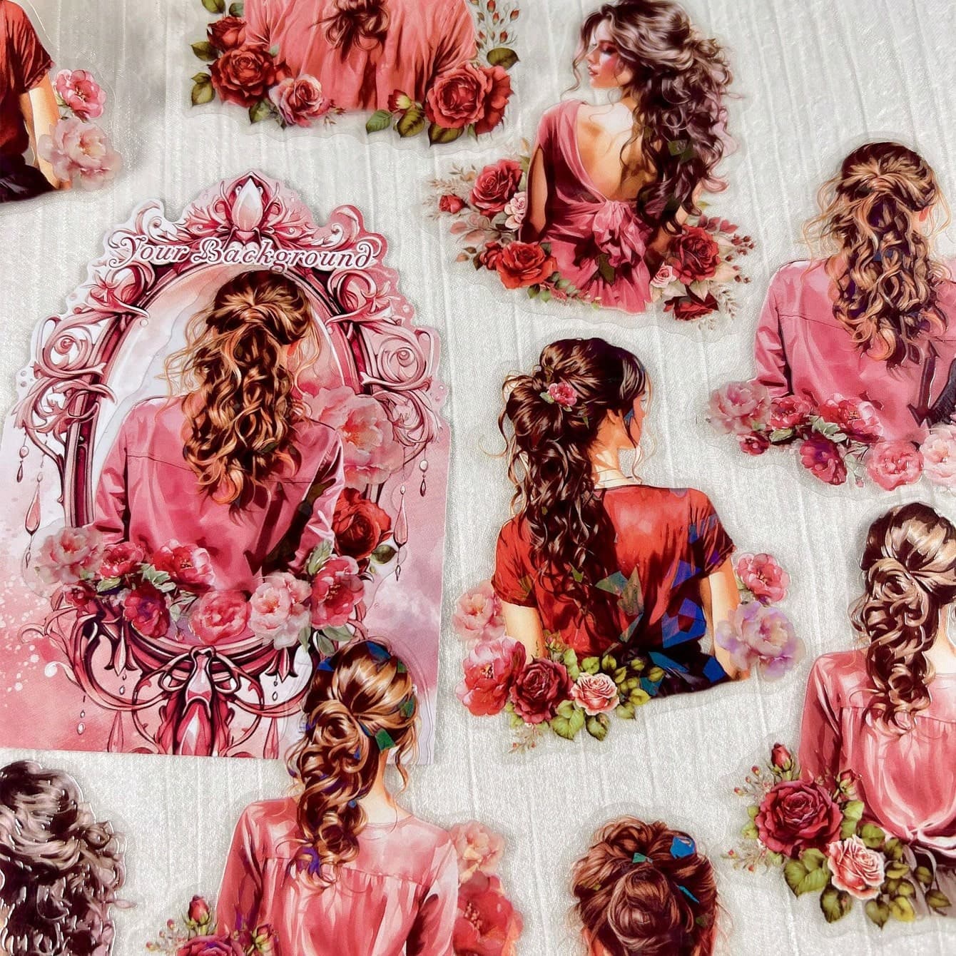 10 pièces/pack Autocollant PET d'ombre de fille vintage pour scrapbooking DIY, journalisation et décoration
