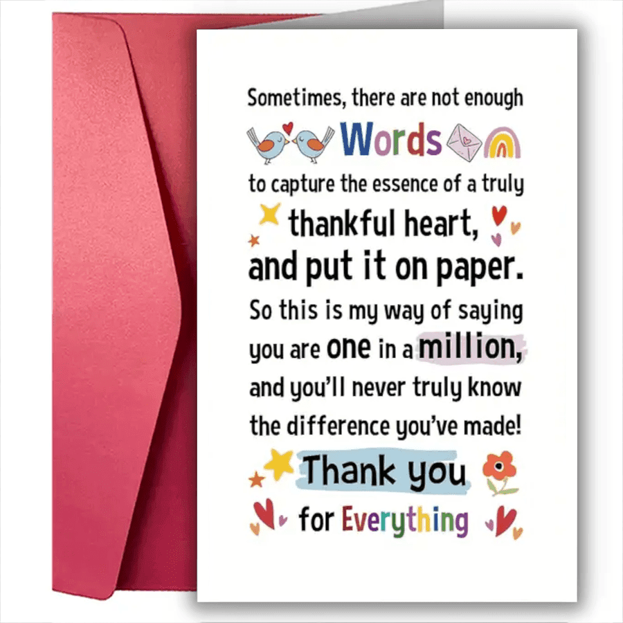 1 pièce carte de remerciement sincère (6,5*4,5 pouces) exprimant une gratitude profonde en vers émouvants