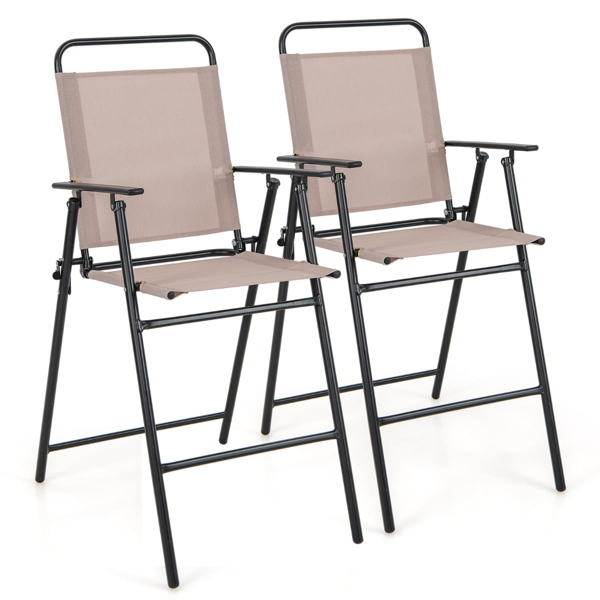 Ensemble de 2 Chaises de Bar Pliantes D'extérieur Tissu Respirant Cadre en Métal Chaises D'extérieur