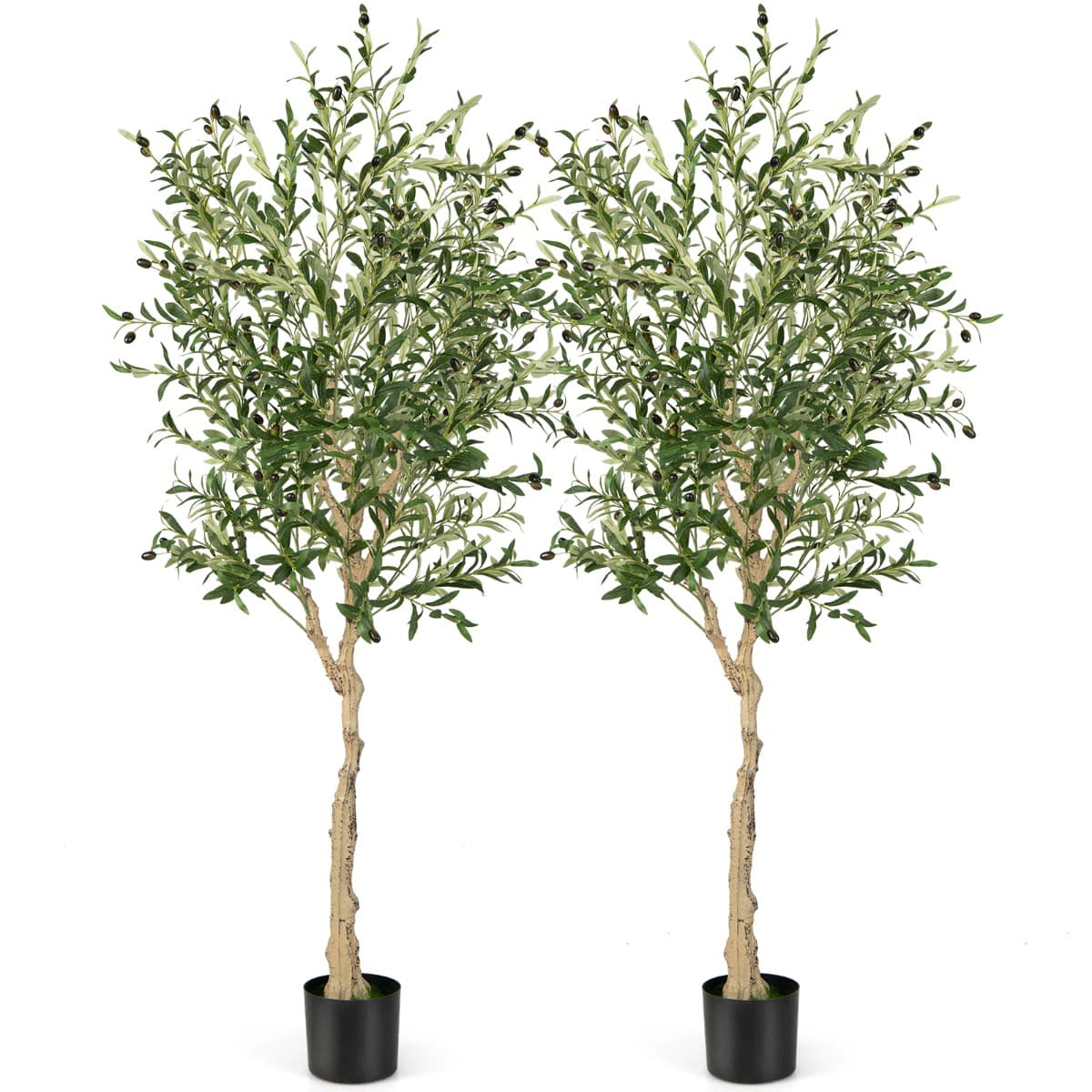 Costway2 Plantes Artificielles Fausse Olivier en Pot H-182 cm Feuilles en Soie Décoration pour Intérieur/Extérieur